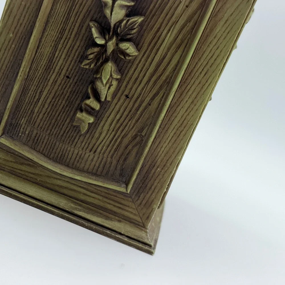 Vintage French Provincial Faux Wood Rose Floral Green MCM Trash Basket  Planter